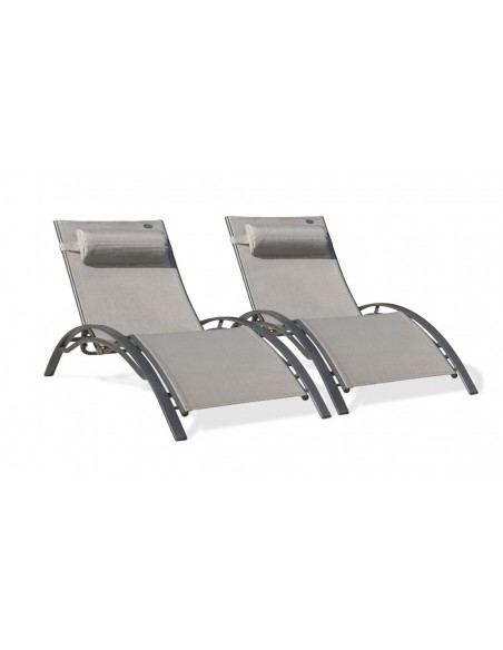 Chaises longues alu textilène gris