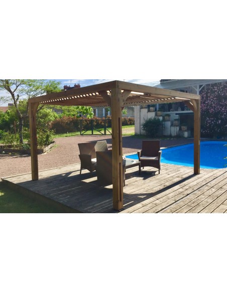 Pergola bioclimatique en bois THT avec lames orientables 10 m² - Habrita