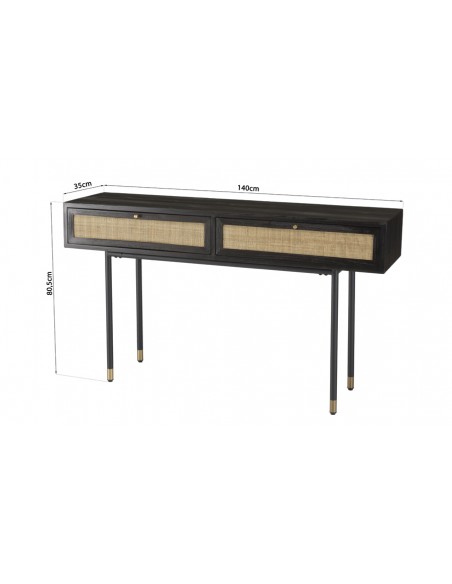 Dimensions console noire rotin Juan