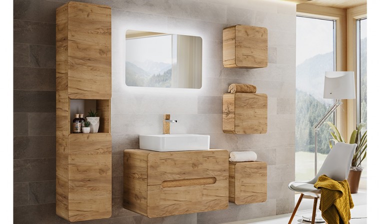 Meuble de rangement pour salle de bain en bois de chêne ou de teck