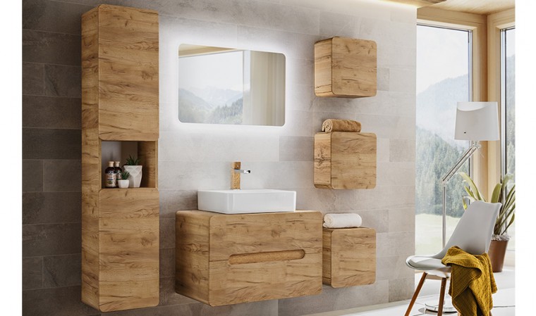 Ensemble meubles de salle de bain couleur bois chêne 80 cm - Baltik