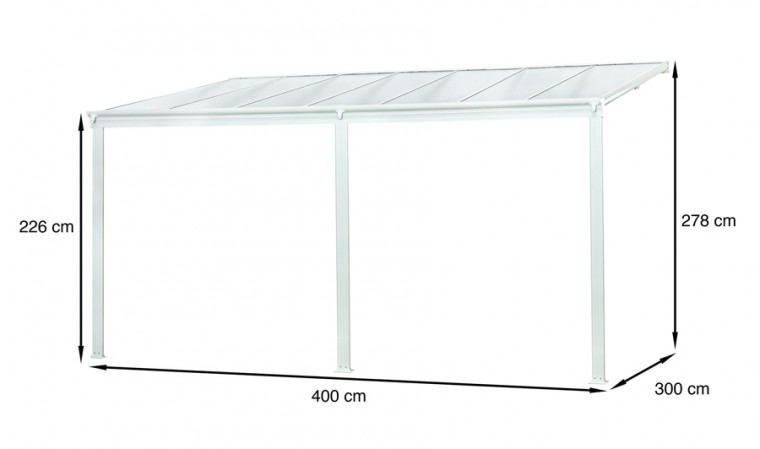 Pergola adossée aluminium Athezza 4x3.5 m - Toit incliné polycarbonate -  Couleurs du monde - Pergola - Tesa Garden