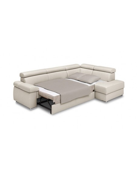 Canapé d'angle convertible en cuir avec coffre rangement