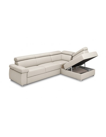 Canapé d'angle convertible en cuir avec coffre rangement