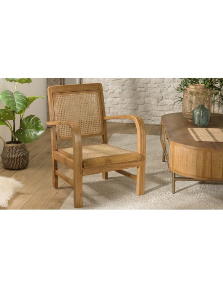 Fauteuil en bois exotique et rotin