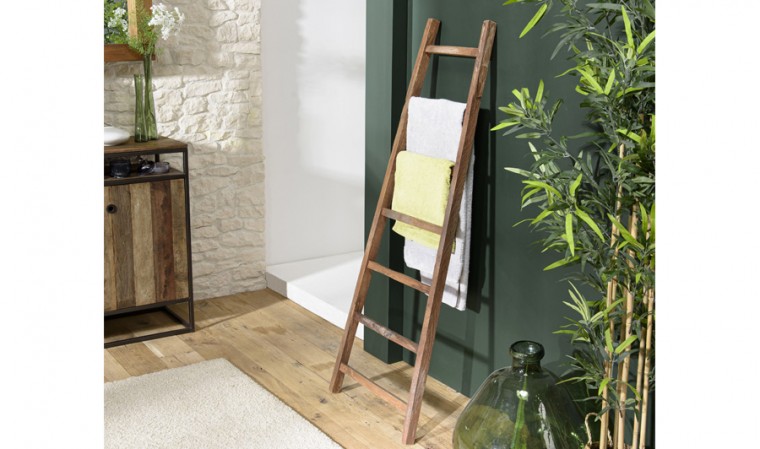 Échelle porte serviette en bois de teck 150, mobilier de salle de