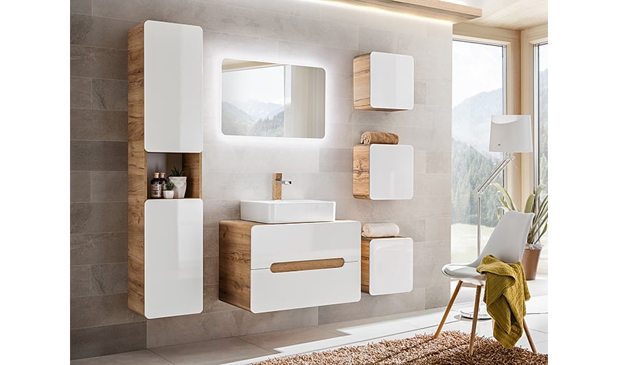 Meuble de rangement mural blanc cubique salle de bain - Baltik