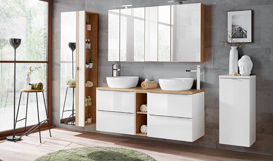 MEUBLE DE SALLE DE BAINS DOUBLE LAVABO AVEC MIROIR 120 CM ORME