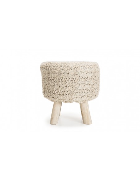 Petit tabouret laine bois Sandra