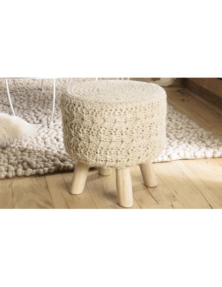 Petit tabouret laine bois Sandra