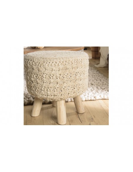 Petit tabouret laine bois Sandra