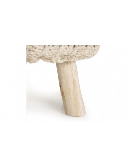 Petit tabouret laine bois Sandra