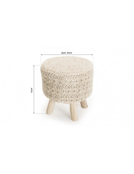 Dimensions tabouret laine bois Sandra