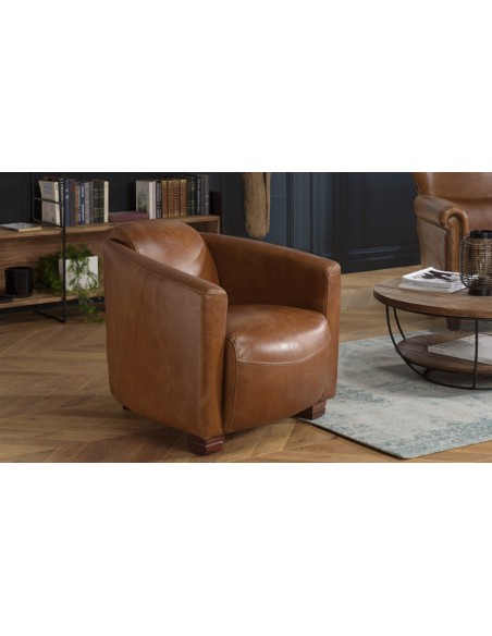 Fauteuil vintage cuir Herman