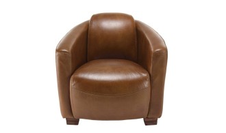 Fauteuil vintage cuir marron bois