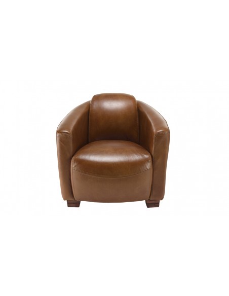 Fauteuil vintage cuir marron bois