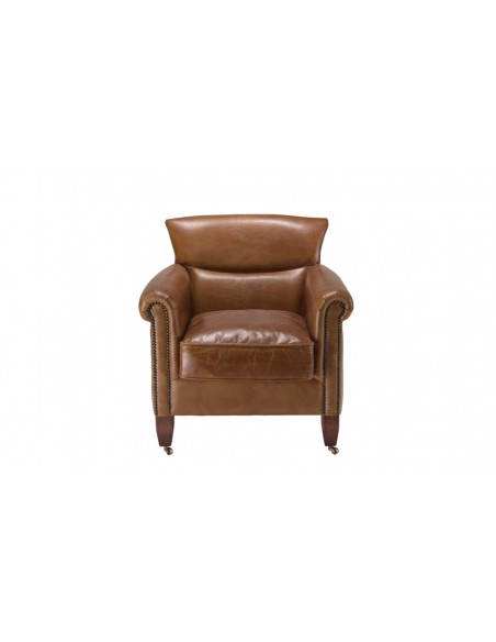 Fauteuil en cuir marron sur roulettes