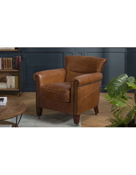 Fauteuil vintage cuir roulettes Herman