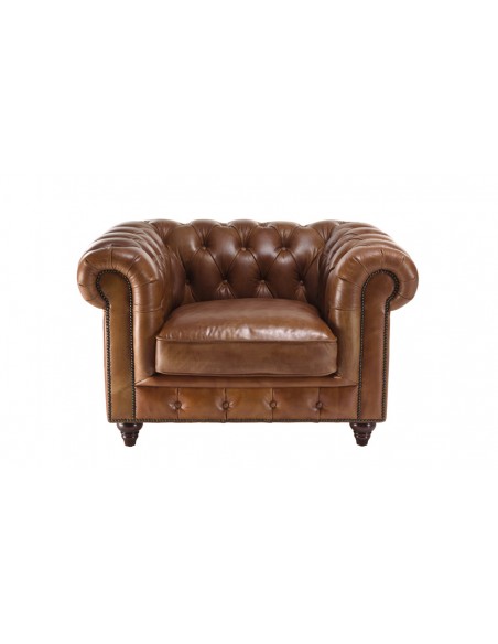 Fauteuil chesterfield cuir marron