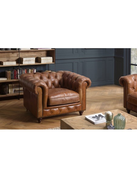 Fauteuil chesterfield marron Herman