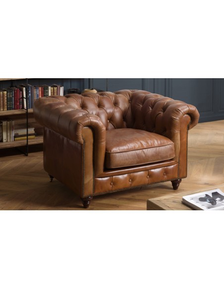 Fauteuil chesterfield marron Herman