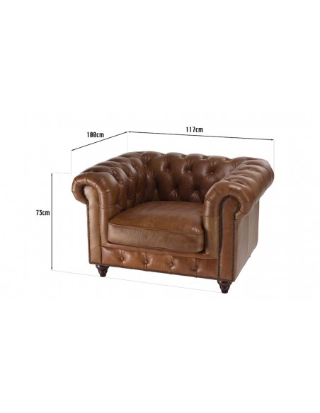 Dimensions fauteuil chesterfield marron Herman