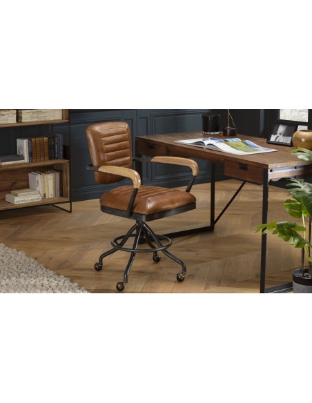 Fauteuil bureau cuir marron Herman