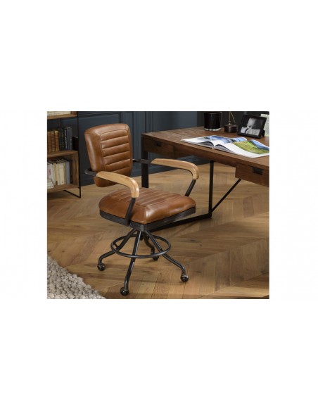 Fauteuil bureau cuir marron Herman