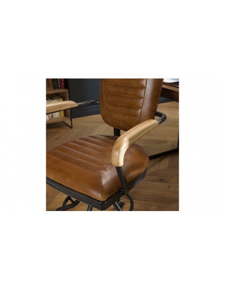 Fauteuil bureau cuir marron Herman