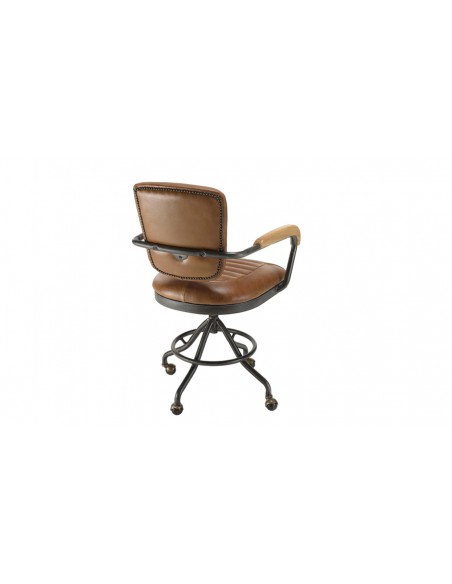 Fauteuil bureau cuir marron Herman