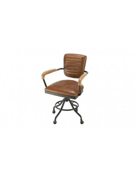 Fauteuil bureau cuir marron Herman