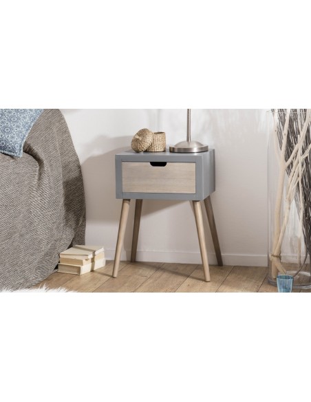 Chevet design gris bois Andrea