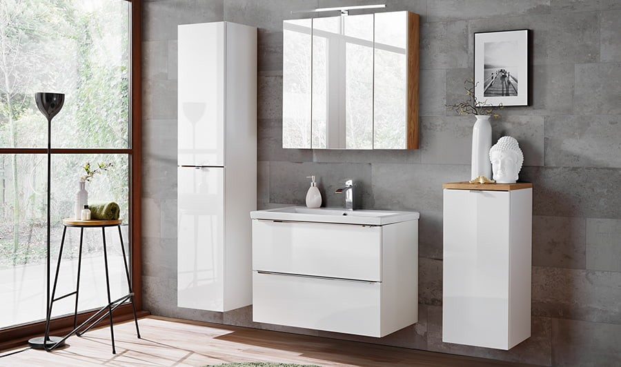 Ensemble meubles suspendus blanc de salle de bain design - Caraibes