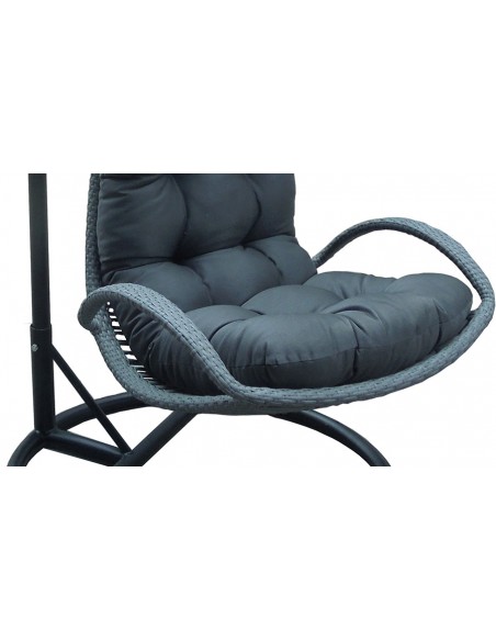 Chaise suspendue extérieure Backyard Lifestyles en osier noir avec siège à  coussin gris et cadre en métal BYL-TF04