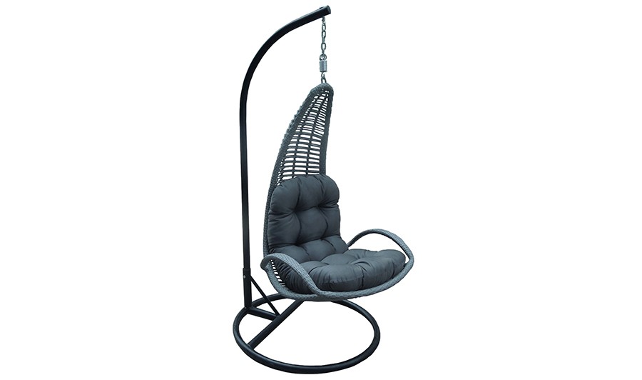 Fauteuil suspendu jardin design noir coussin gris rembourré - Baya