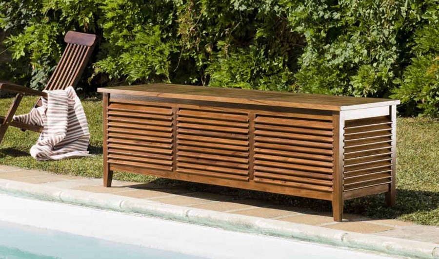 Grand coffre de jardin en teck huilé 200 x 55 cm - Lanta