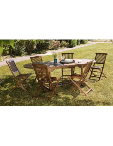 Salon jardin teck huilé 6 chaises