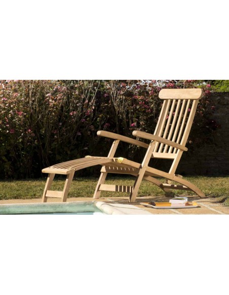 Chaise longue jardin en teck brut