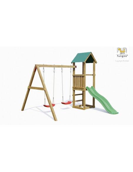 aire de jeux bois balançoire double