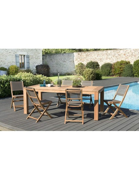 Salon de jardin en teck massif 6 chaises