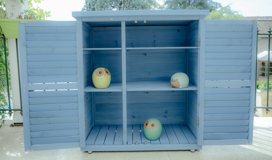 Armoire basse de jardin bois lasuré bleu - Bluebox