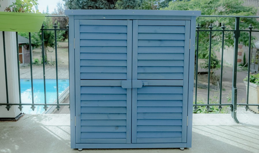 Armoire basse de jardin bois lasuré bleu - Bluebox