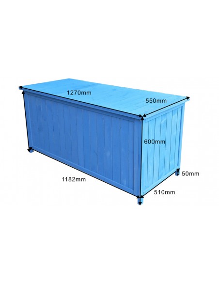 Dimensions coffre rangement bois Bluebox