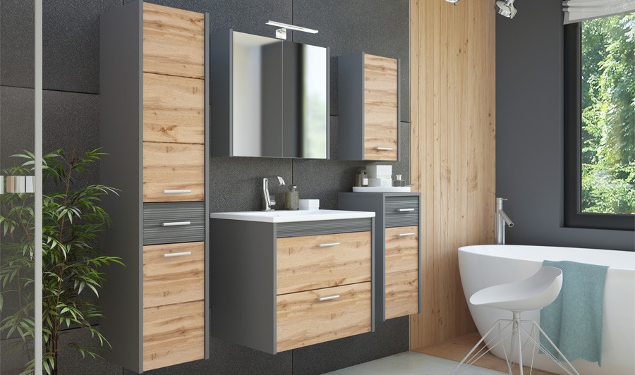 Ensemble Meuble Salle De Bain Vicco Aquis – Lavabo + Miroir, Anthracite