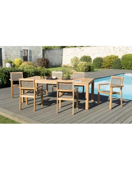 Ensemble table chaises teck 6 personnes