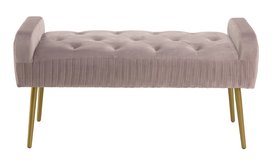 Banc de lit en velours rose et pieds dorés - Emilia