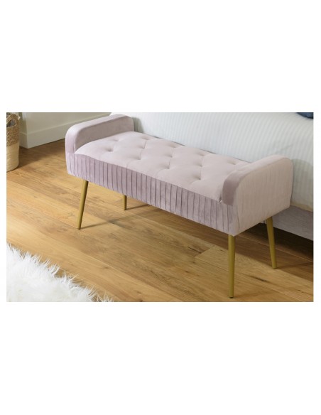 Banc de lit en velours rose et pieds dorés - Emilia