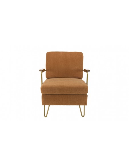 Fauteuil lounge tissu orange métal doré