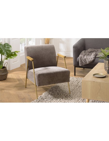 Fauteuil salon taupe doré Emilia