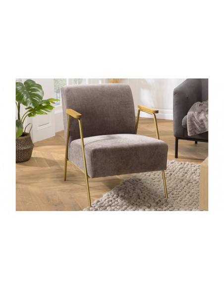 Fauteuil salon taupe doré Emilia